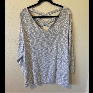 Light gray and white cross cross top